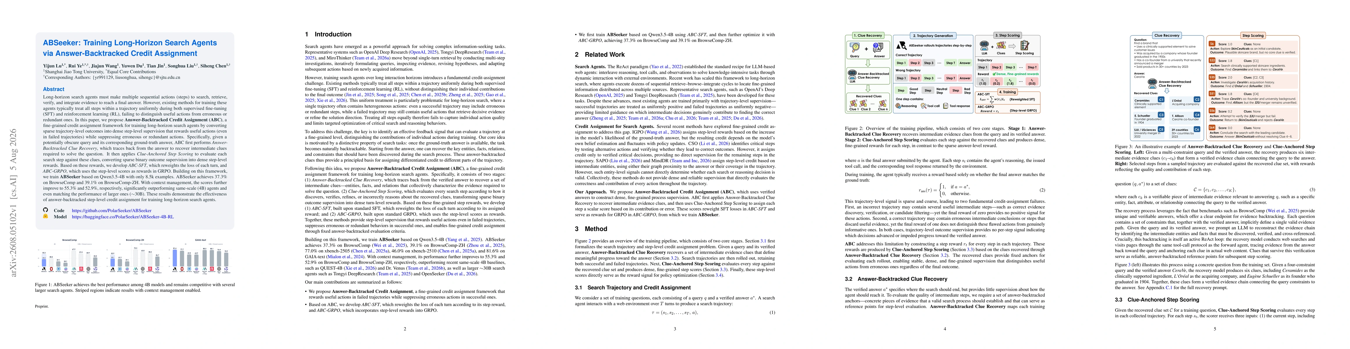 Thumbnail for ABSeeker: Training Long-Horizon Search Agents via Answer-Backtracked Credit Assignment