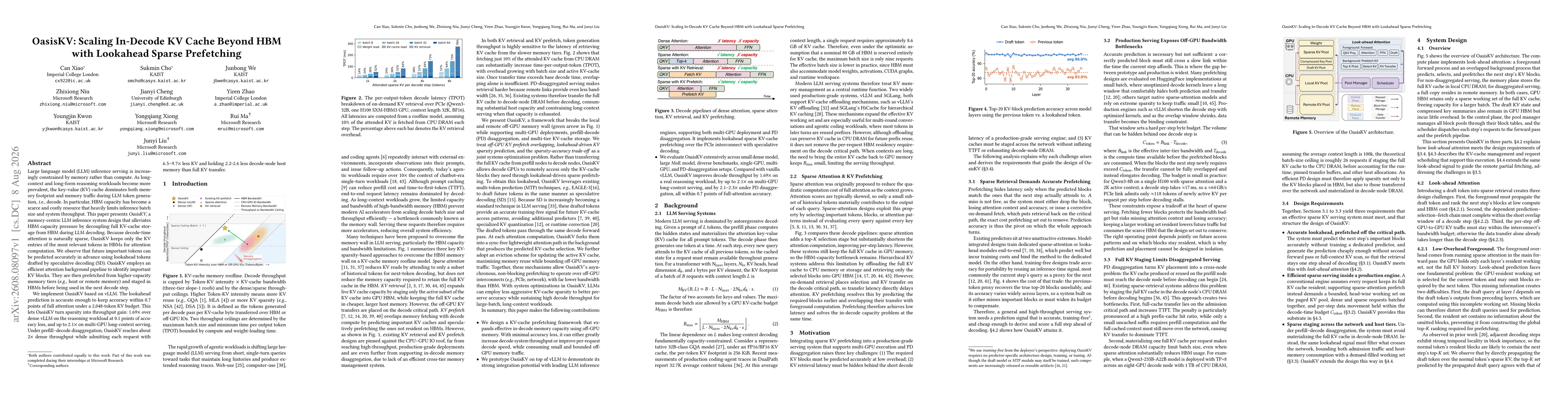 Thumbnail for OasisKV: Scaling In-Decode KV Cache Beyond HBM with Lookahead Sparse Prefetching