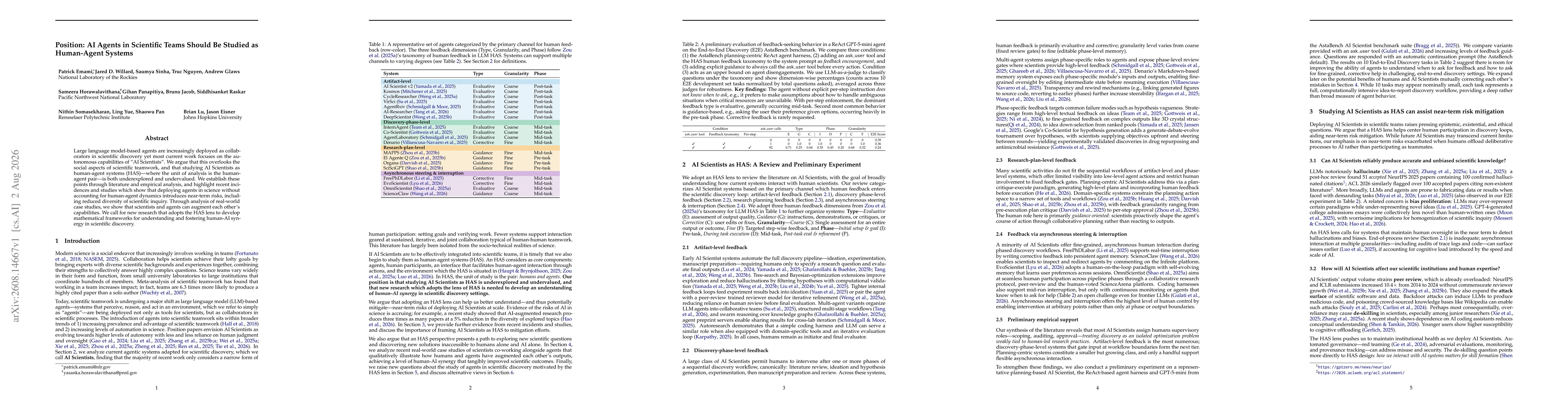 Thumbnail for Position: AI Agents in Scientific Teams Should Be Studied as Human-Agent Systems