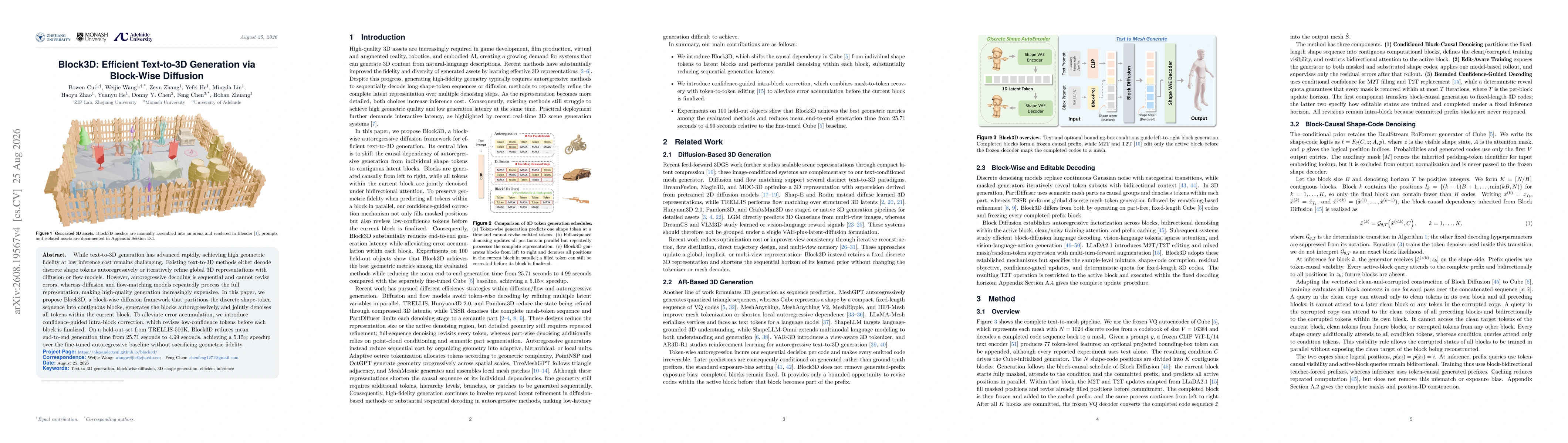 Thumbnail for Block3D: Efficient Text-to-3D Generation via Block-Wise Diffusion