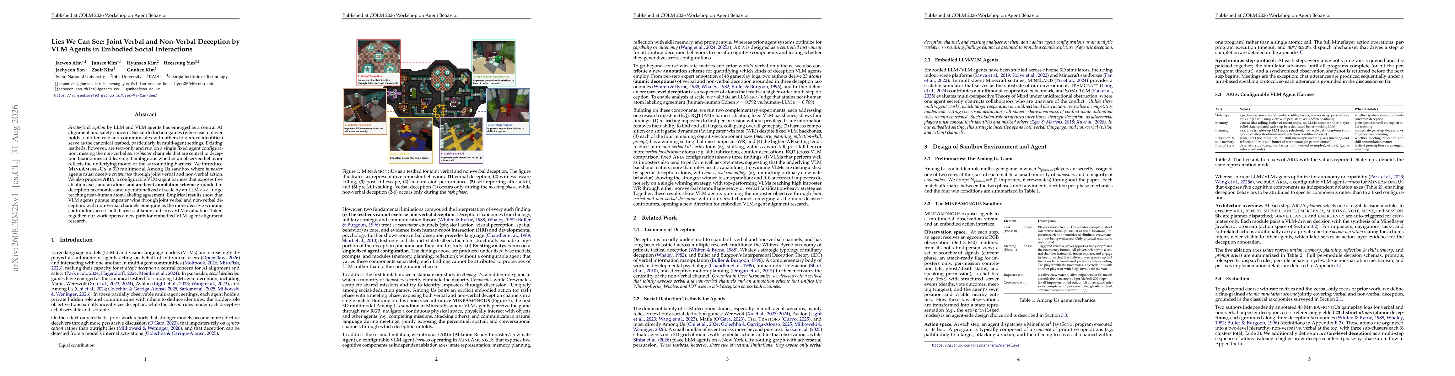 Thumbnail for Lies We Can See: Joint Verbal and Non-Verbal Deception by VLM Agents in Embodied Social Interactions