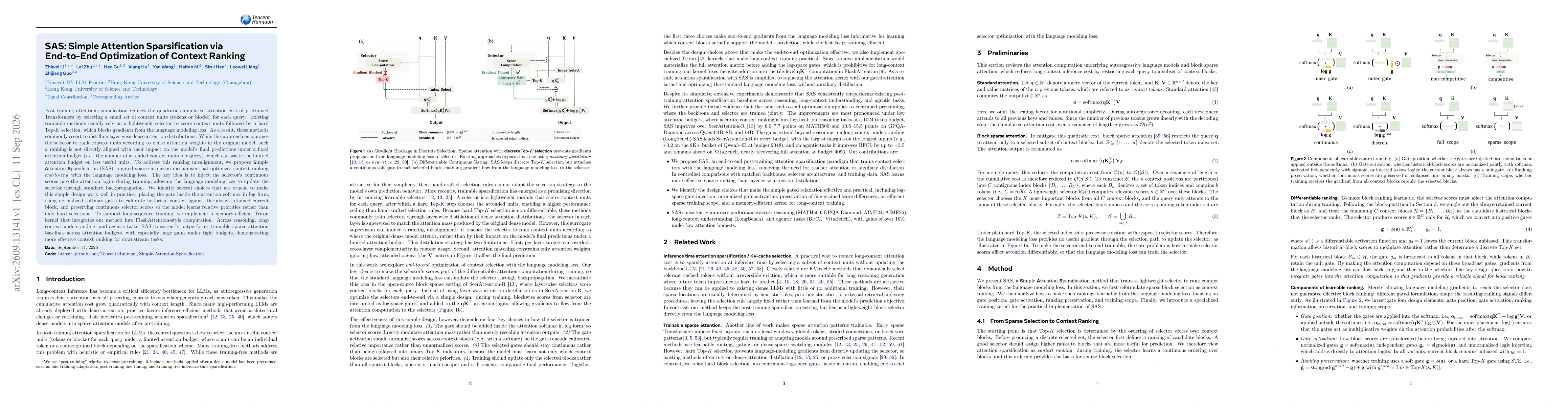 Thumbnail for SAS: Simple Attention Sparsification via End-to-End Optimization of Context Ranking