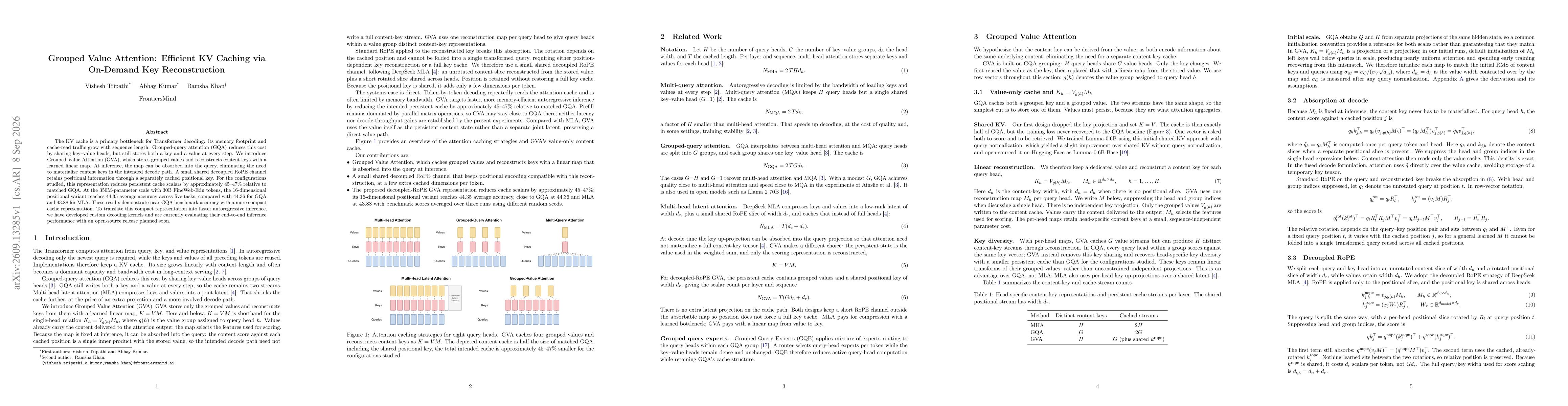 Thumbnail for Grouped Value Attention: Efficient KV Caching via On-Demand Key Reconstruction