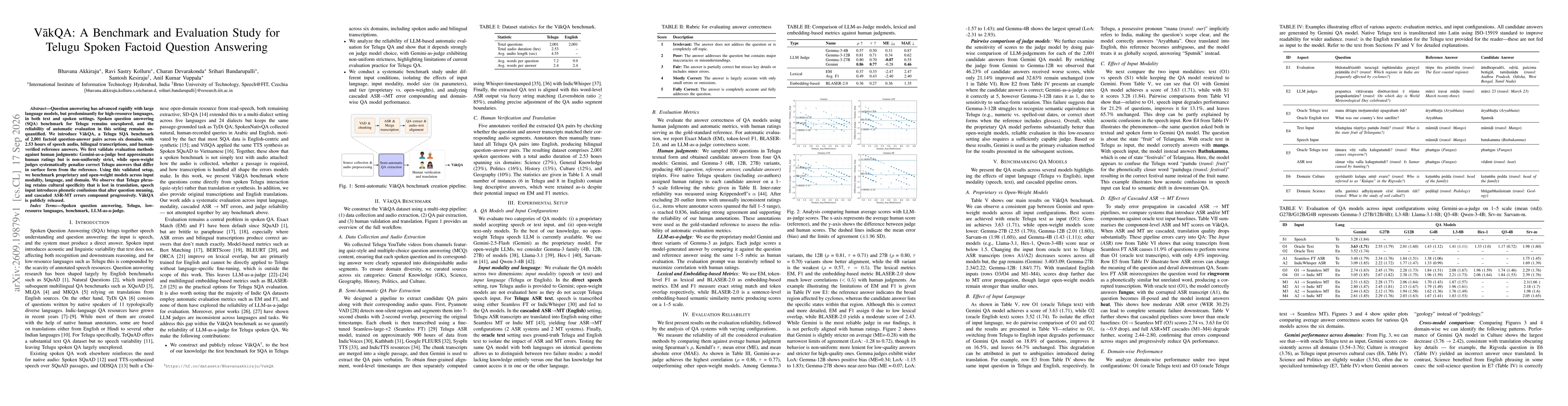 Thumbnail for VākQA: A Benchmark and Evaluation Study for Telugu Spoken Factoid Question Answering