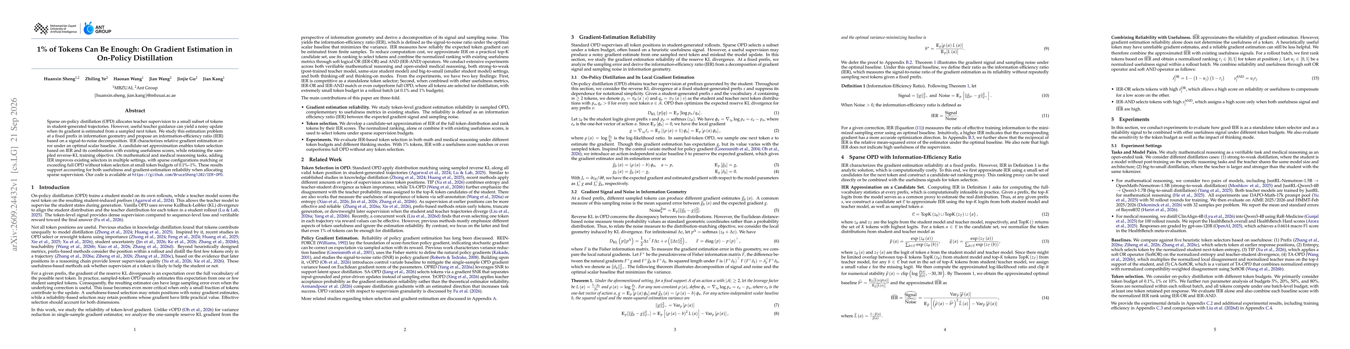 Thumbnail for 1% of Tokens Can Be Enough: On Gradient Estimation in On-Policy Distillation