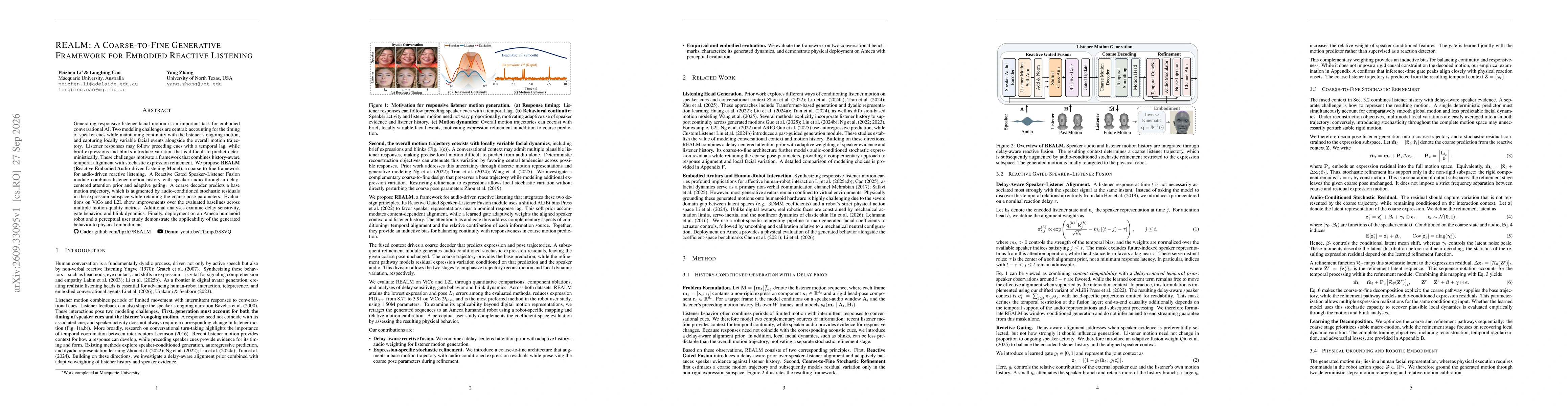 Thumbnail for REALM: A Coarse-to-Fine Generative Framework for Embodied Reactive Listening