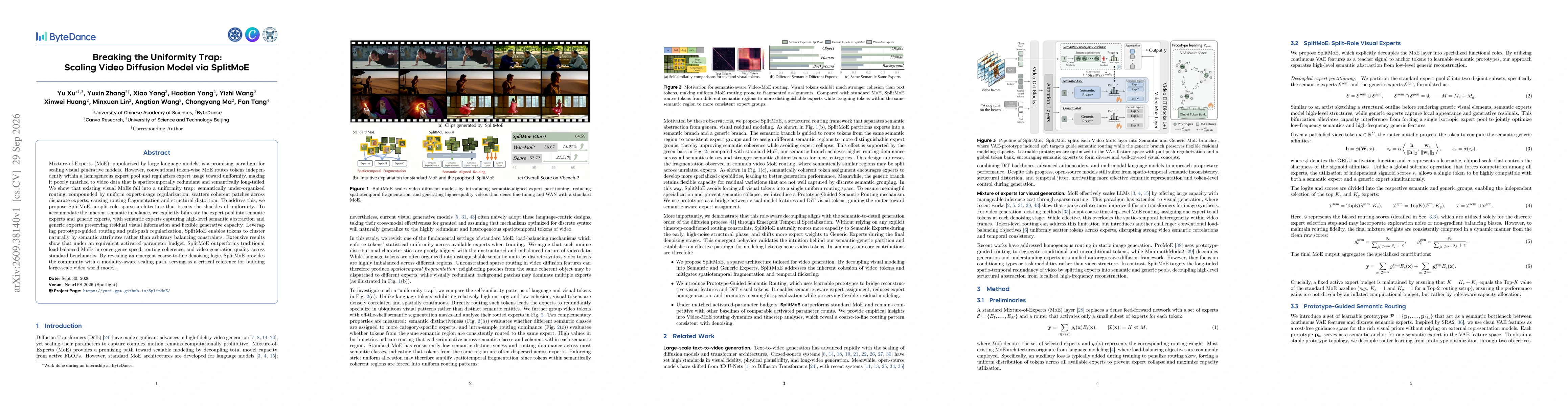 Thumbnail for Breaking the Uniformity Trap: Scaling Video Diffusion Model via SplitMoE