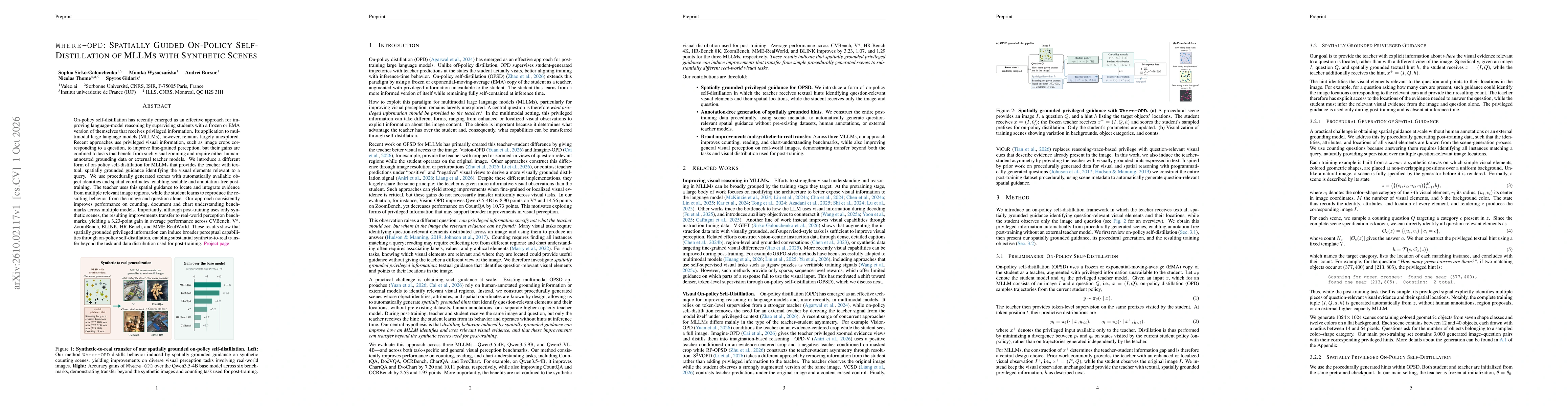 Thumbnail for Where-OPD: Spatially Guided On-Policy Self-Distillation of MLLMs with Synthetic Scenes