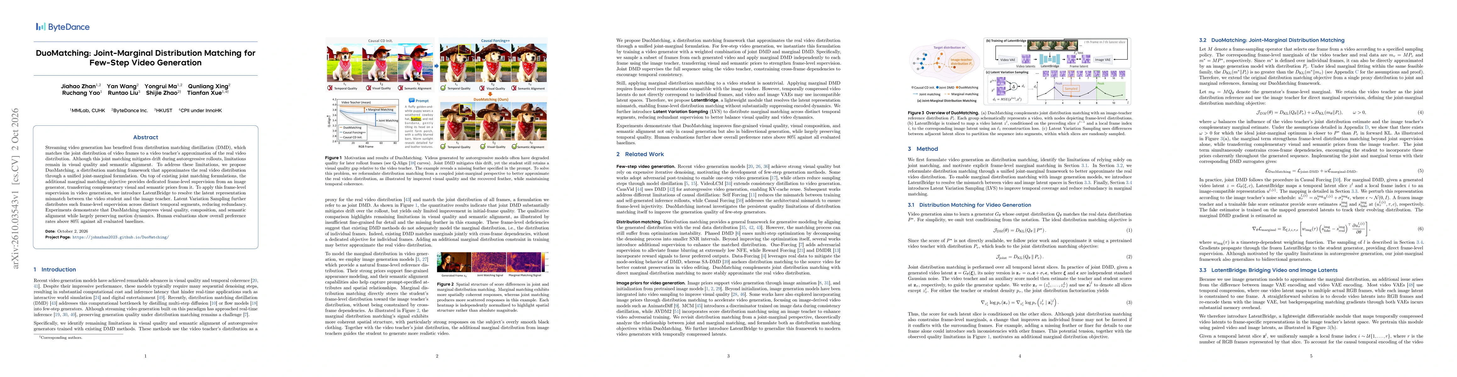 Thumbnail for DuoMatching: Joint-Marginal Distribution Matching for Few-Step Video Generation
