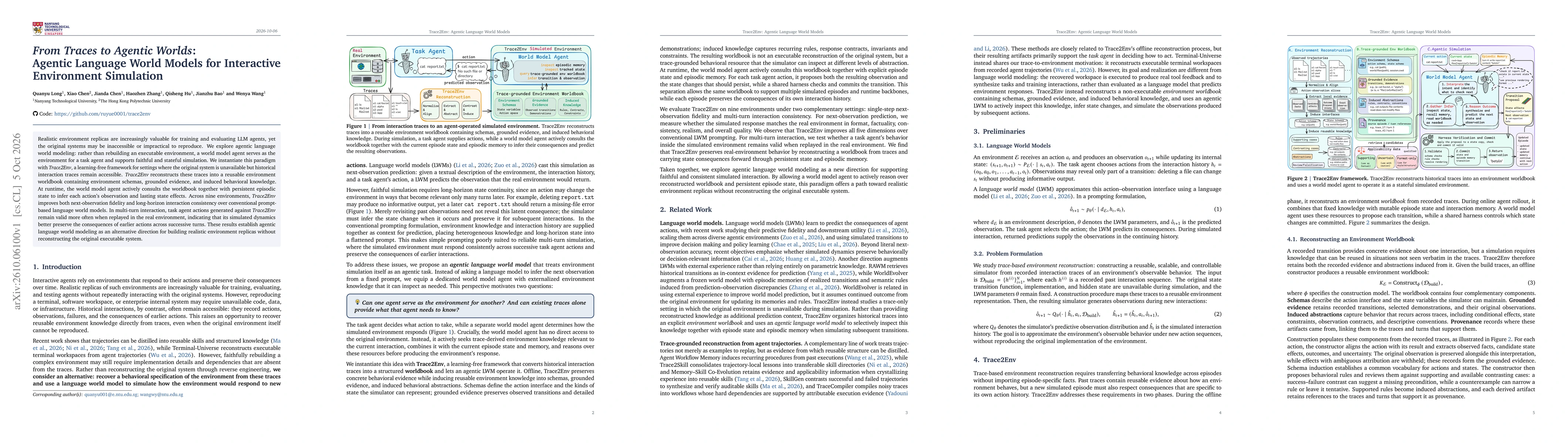 Thumbnail for From Traces to Agentic Worlds: Agentic Language World Models for Interactive Environment Simulation