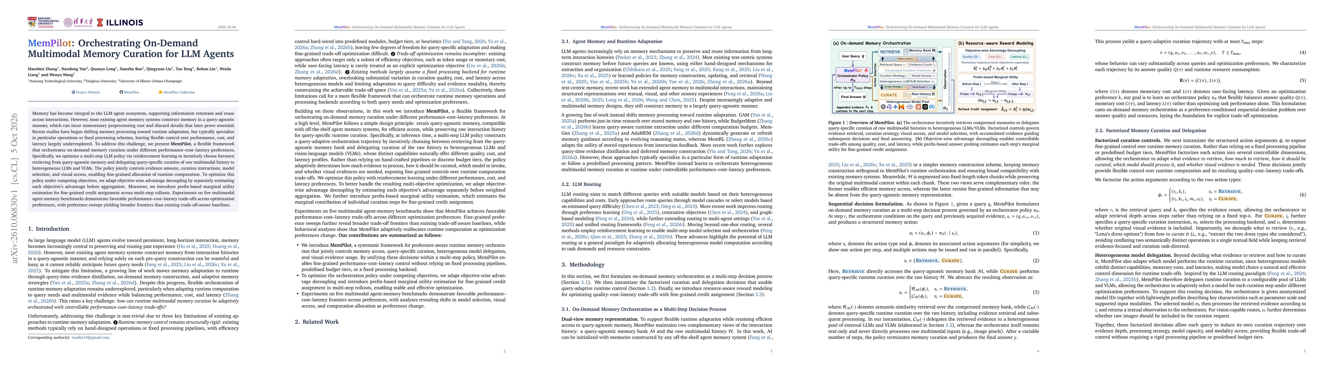 Thumbnail for MemPilot: Orchestrating On-Demand Multimodal Memory Curation for LLM Agents