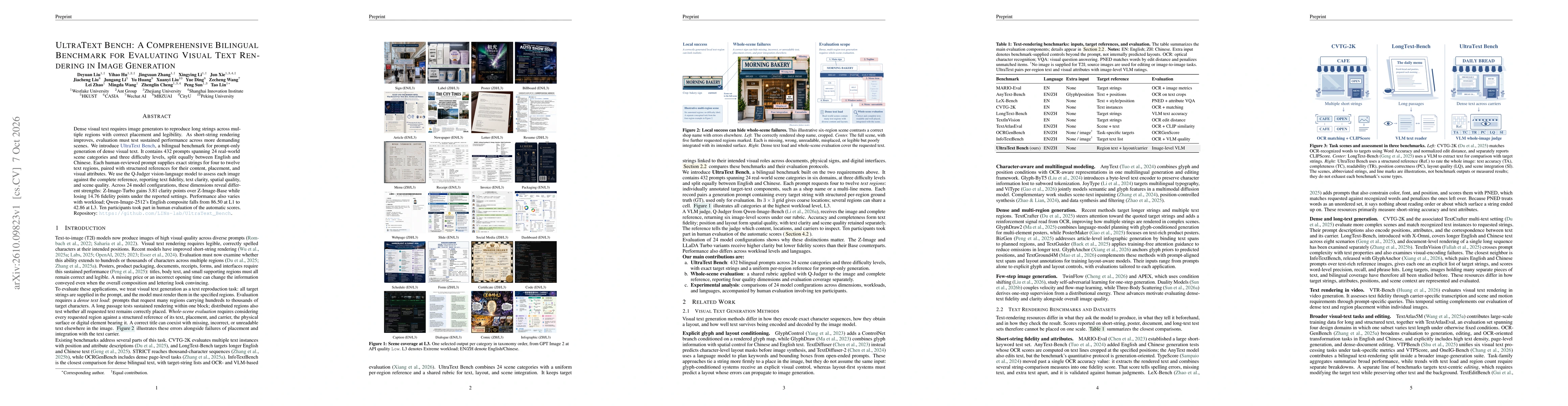 Thumbnail for UltraText Bench: A Comprehensive Bilingual Benchmark for Evaluating Visual Text Rendering in Image Generation