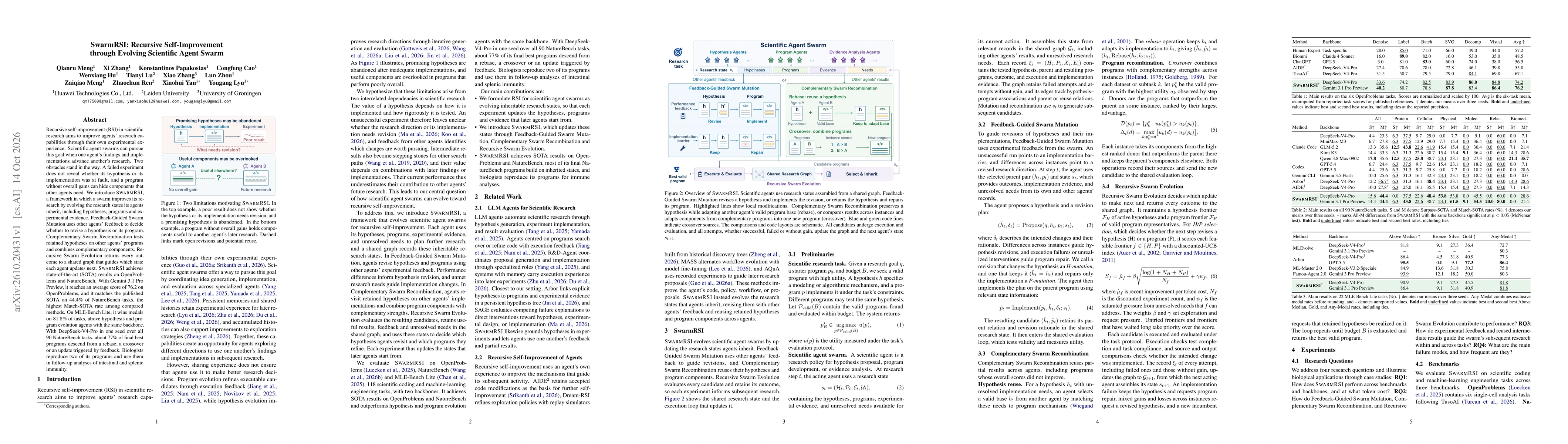 Thumbnail for SwarmRSI: Recursive Self-Improvement through Evolving Scientific Agent Swarm