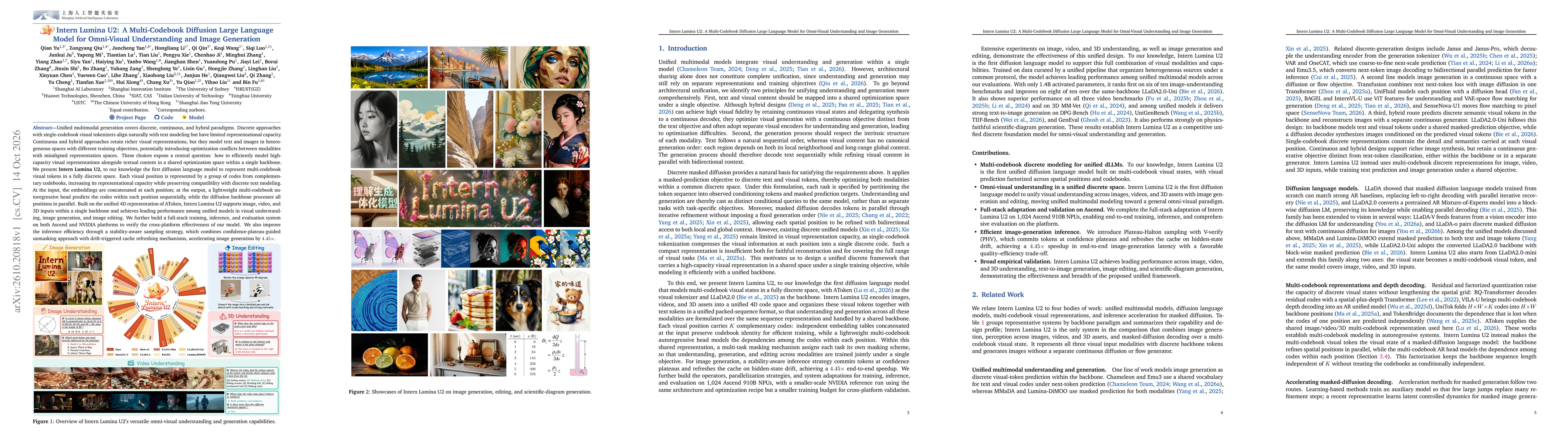 Thumbnail for Intern Lumina U2: A Multi-Codebook Diffusion Large Language Model for Omni-Visual Understanding and Image Generation