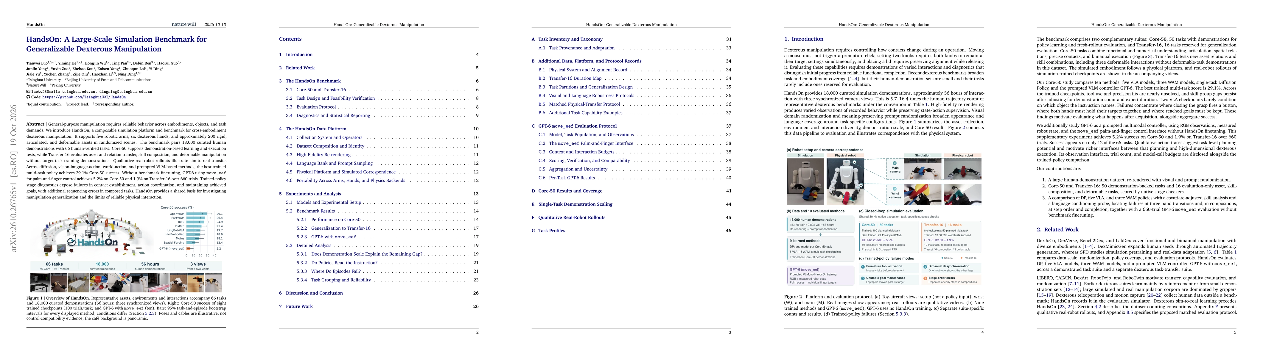 Thumbnail for HandsOn: A Large-Scale Simulation Benchmark for Generalizable Dexterous Manipulation