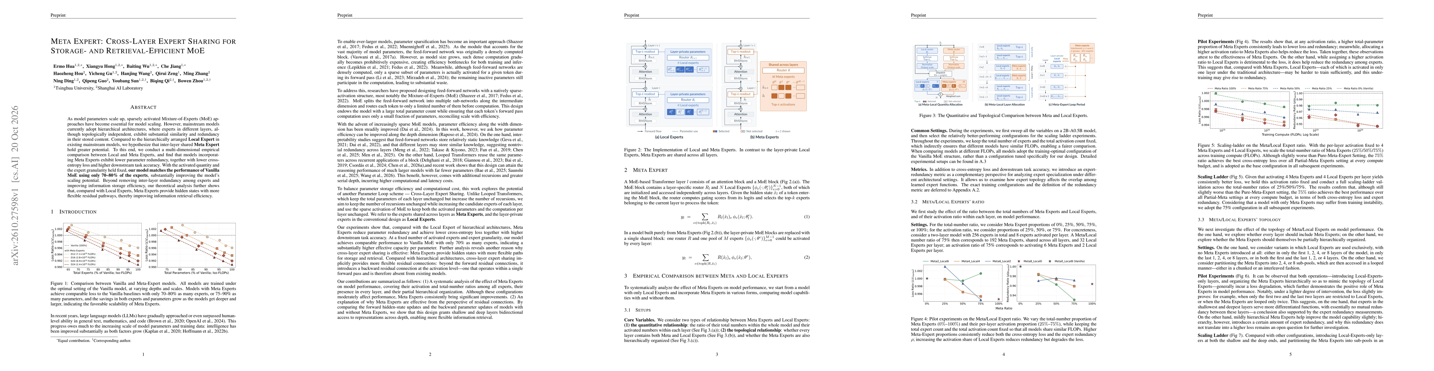 Thumbnail for Meta Expert: Cross-Layer Expert Sharing for Storage- and Retrieval-Efficient MoE