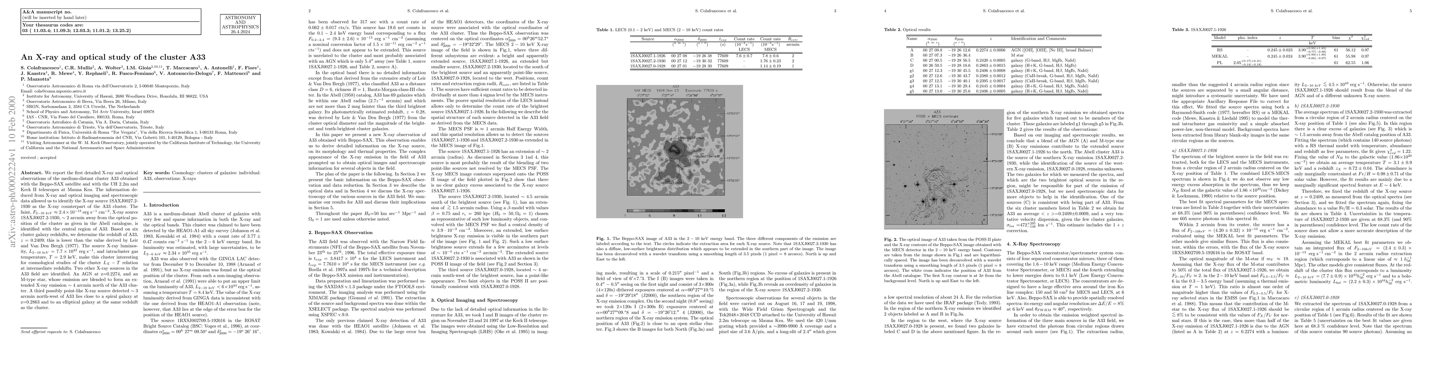 Thumbnail for An X-ray and optical study of the cluster A33