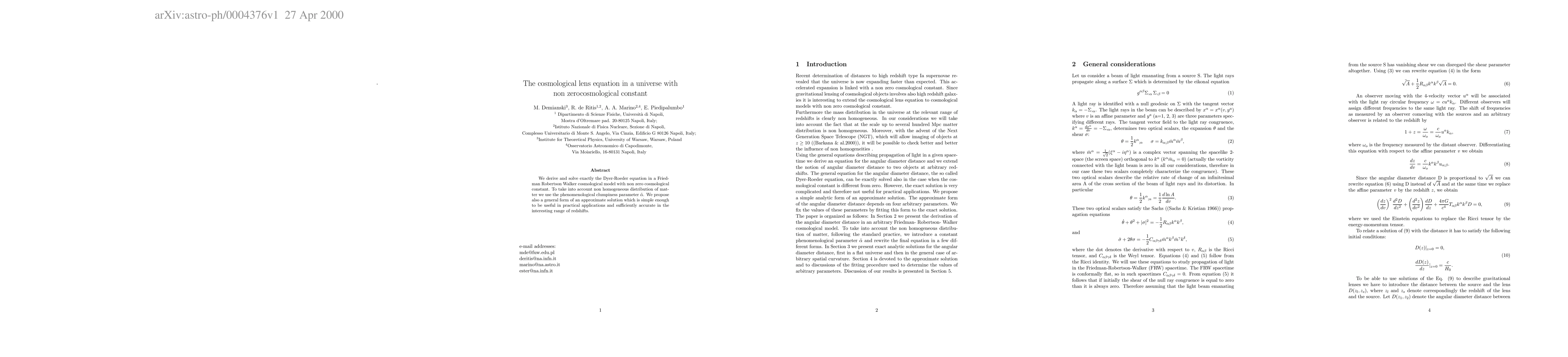 Thumbnail for The cosmological lens equation in a universe with non zero cosmological
  constant