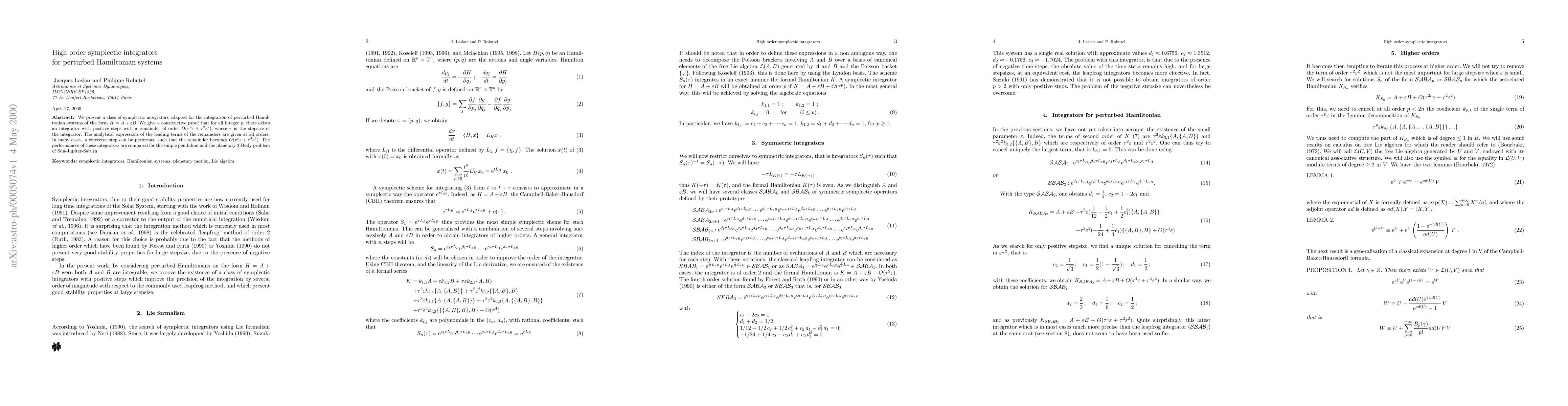 Thumbnail for High order symplectic integrators for perturbed Hamiltonian systems