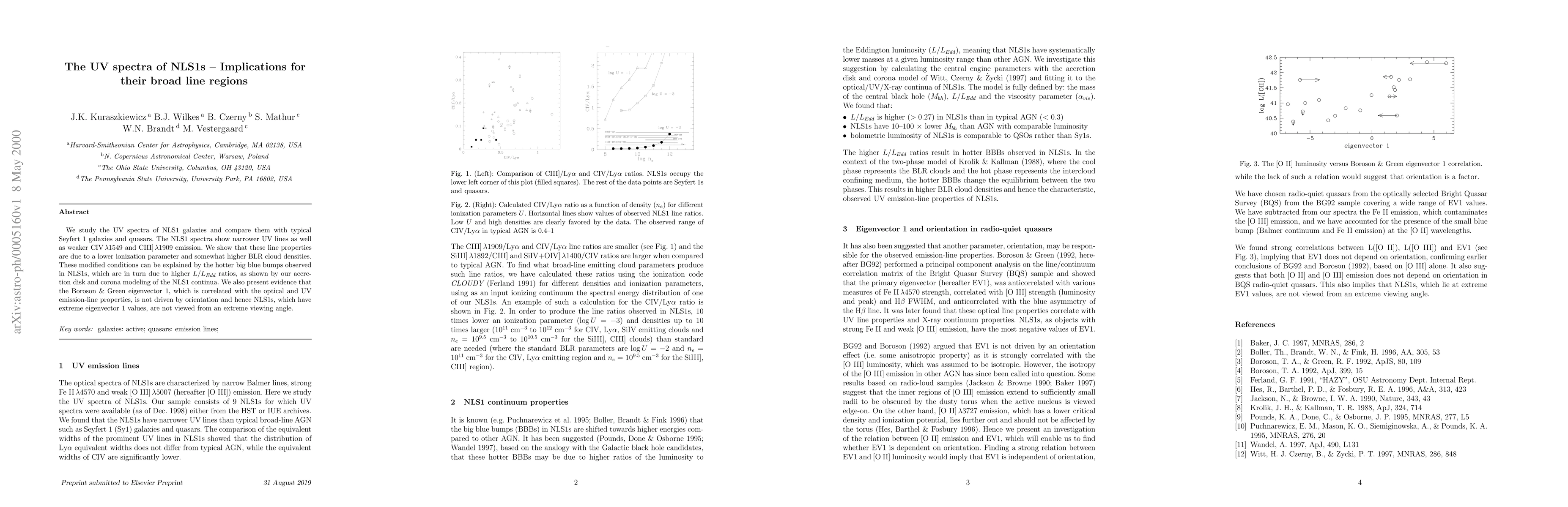 Thumbnail for The UV spectra of NLS1s - Implications for their broad line regions