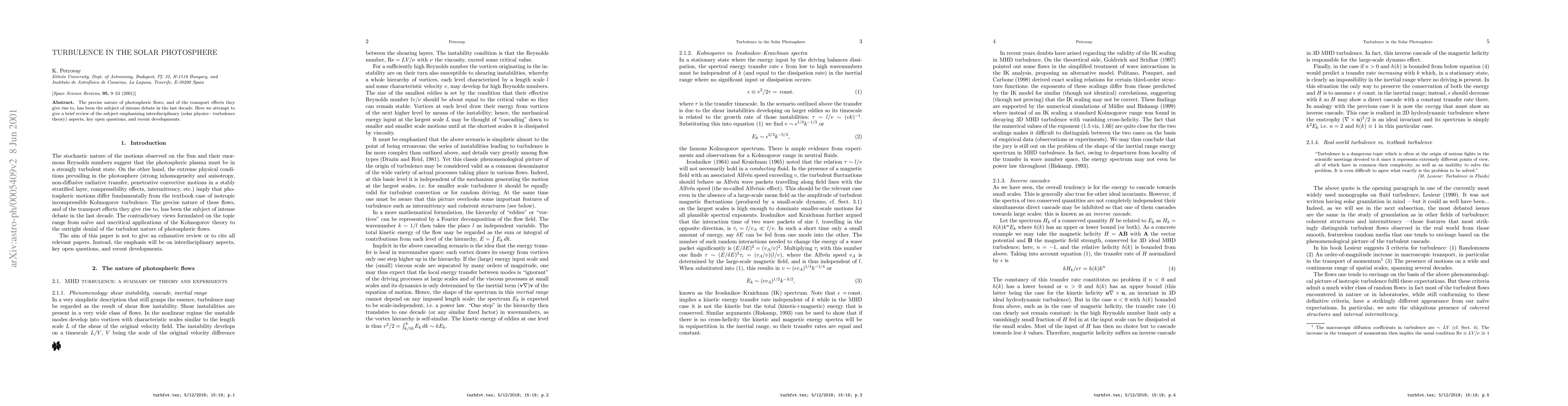 Thumbnail for Turbulence in the Solar Photosphere