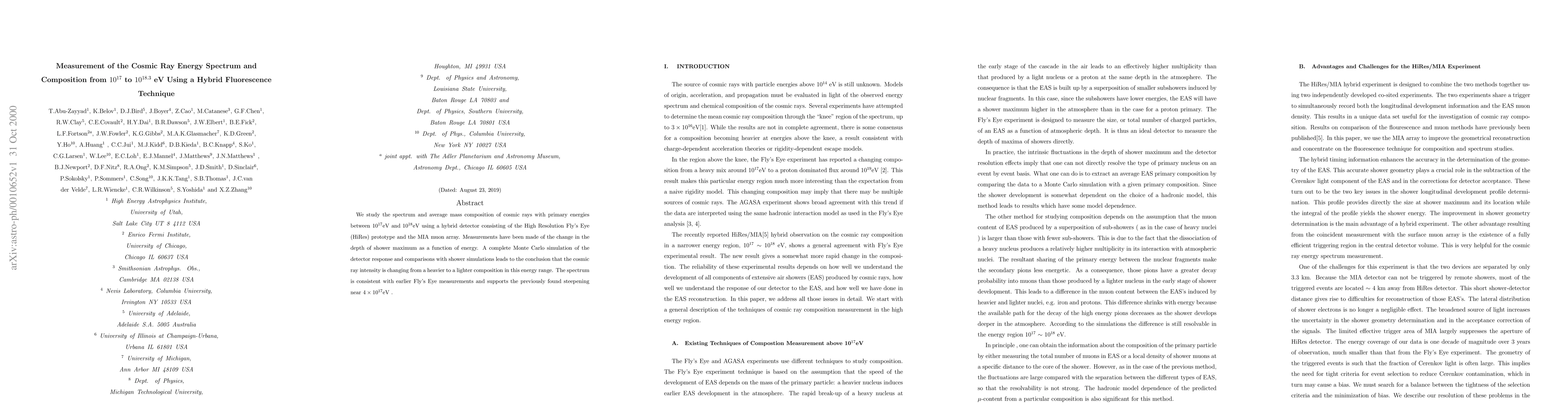 Thumbnail for Measurement of the Cosmic Ray Energy Spectrum and Composition from
  10^{17} to 10^{18.3} eV Using a Hybrid Fluorescence Technique