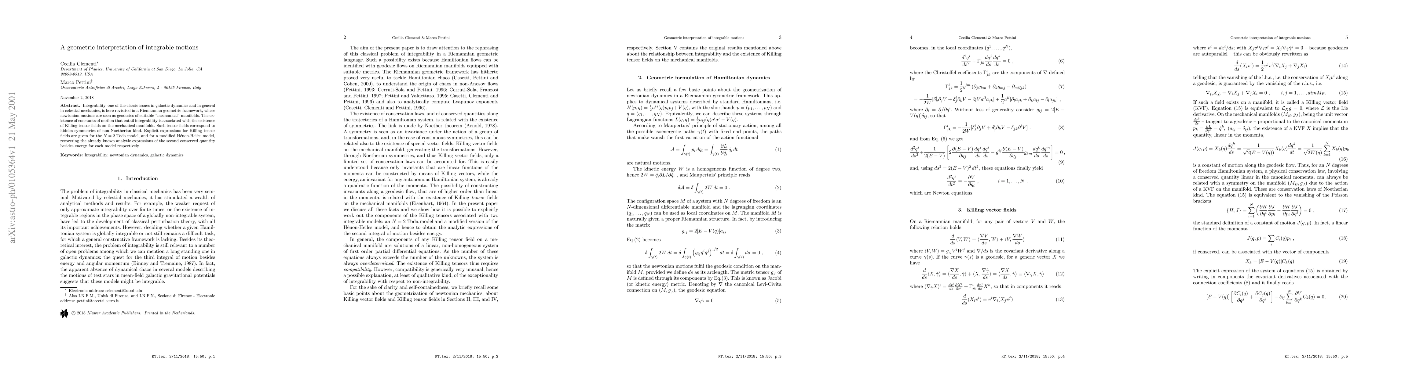Thumbnail for A geometric interpretation of integrable motions