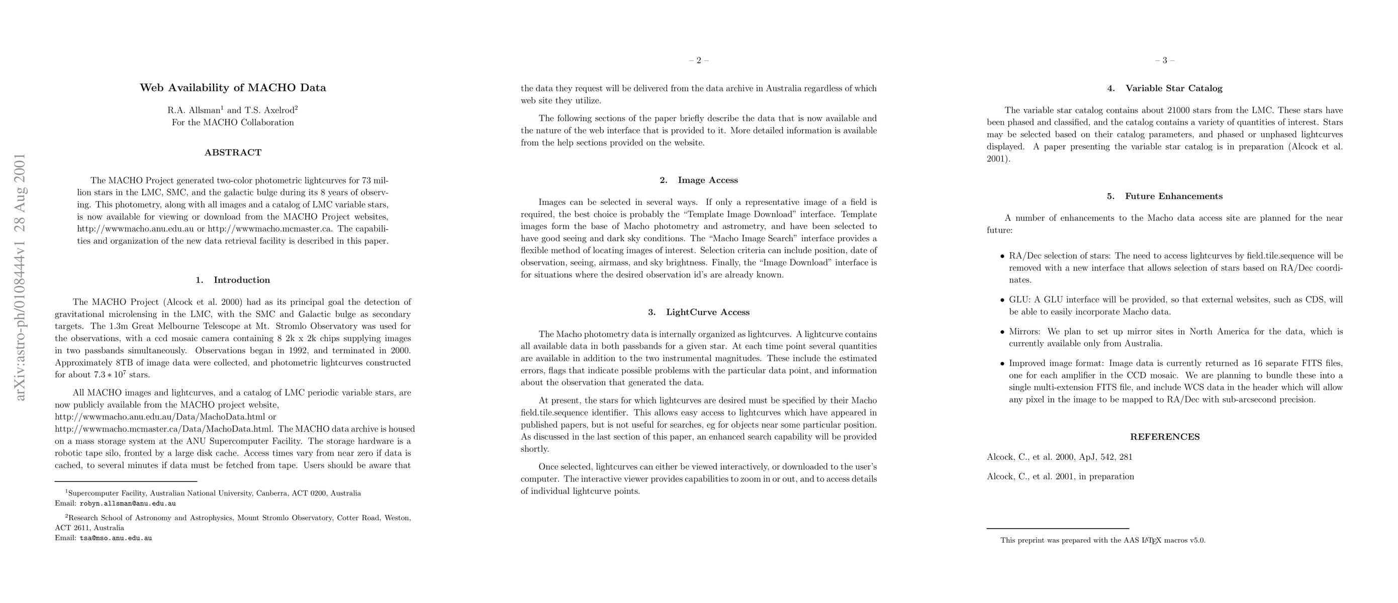 Thumbnail for Web Availability of MACHO Data