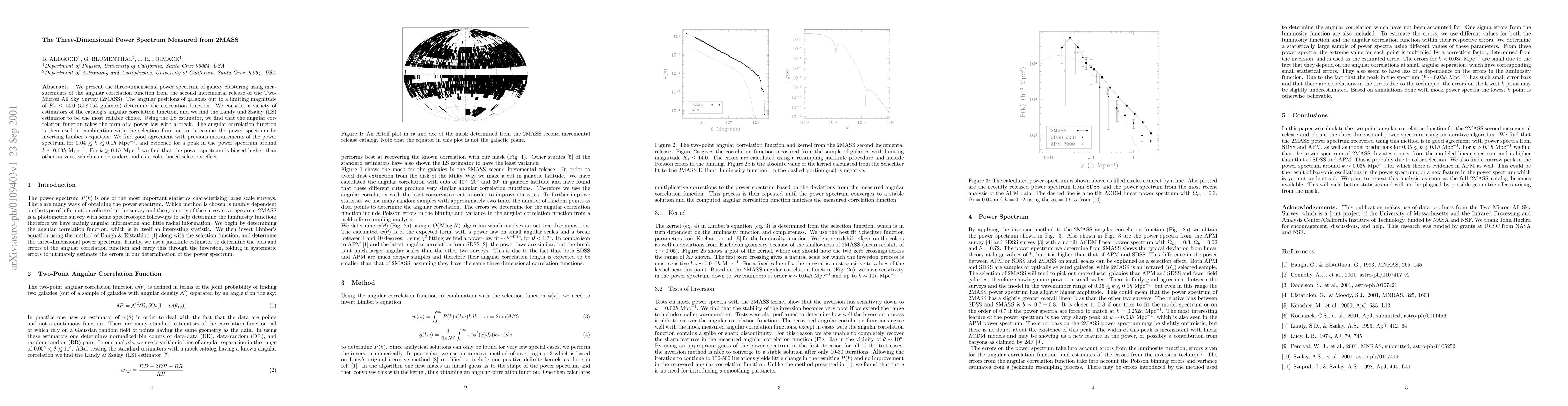 Thumbnail for The Three-Dimensional Power Spectrum Measured from 2MASS