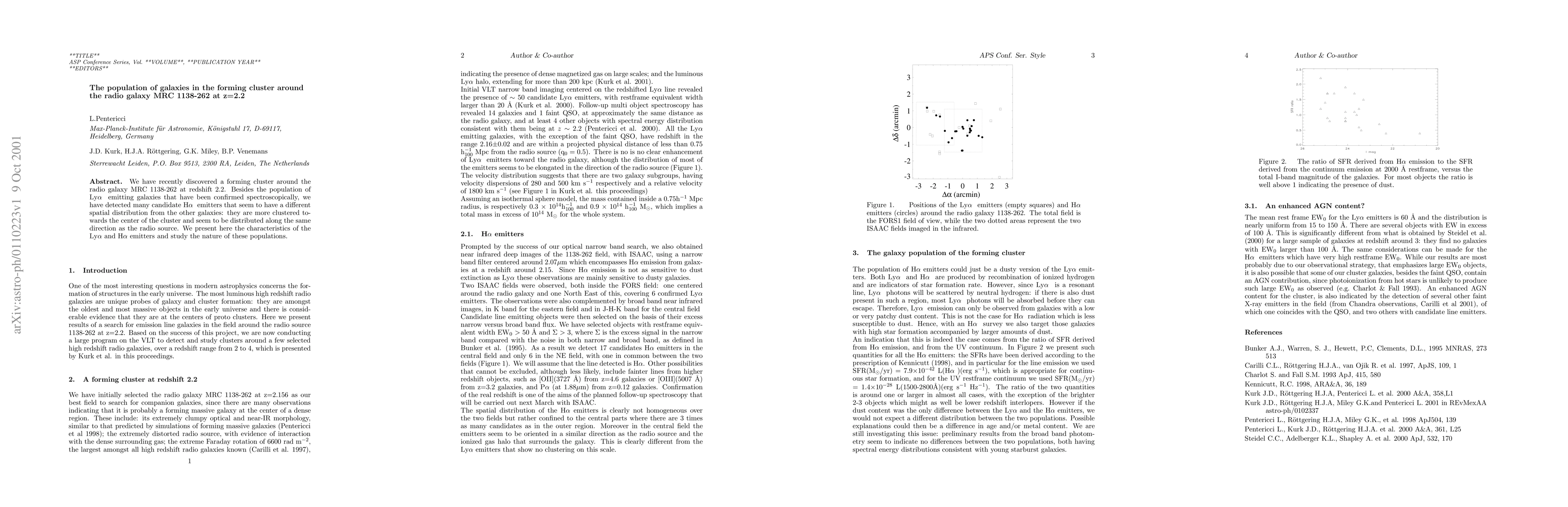 Thumbnail for The population of galaxies in the forming cluster around the radio
  galaxy MRC 1138-262 at z=2.2