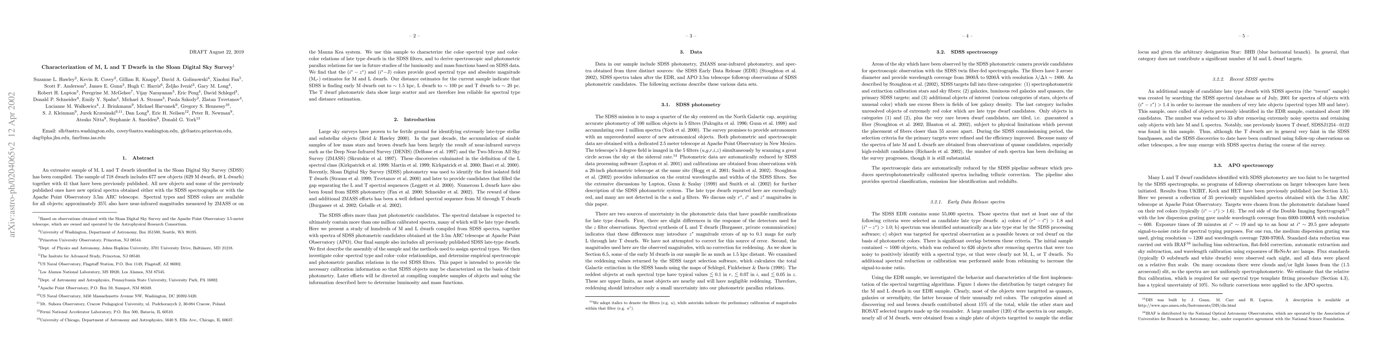 Thumbnail for Characterization of M,L and T dwarfs in the Sloan Digital Sky Survey