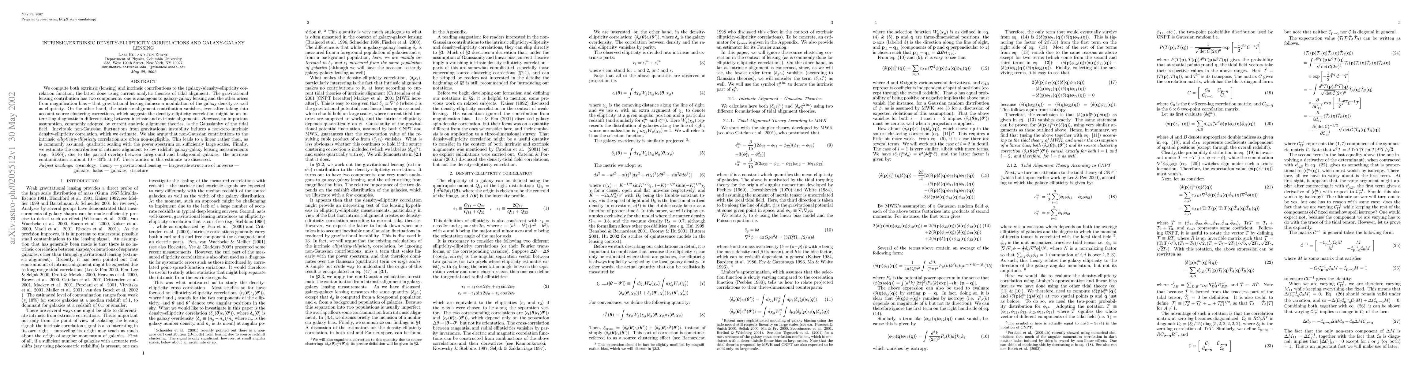 Thumbnail for Intrinsic/Extrinsic Density-Ellipticity Correlations and Galaxy-Galaxy
  Lensing