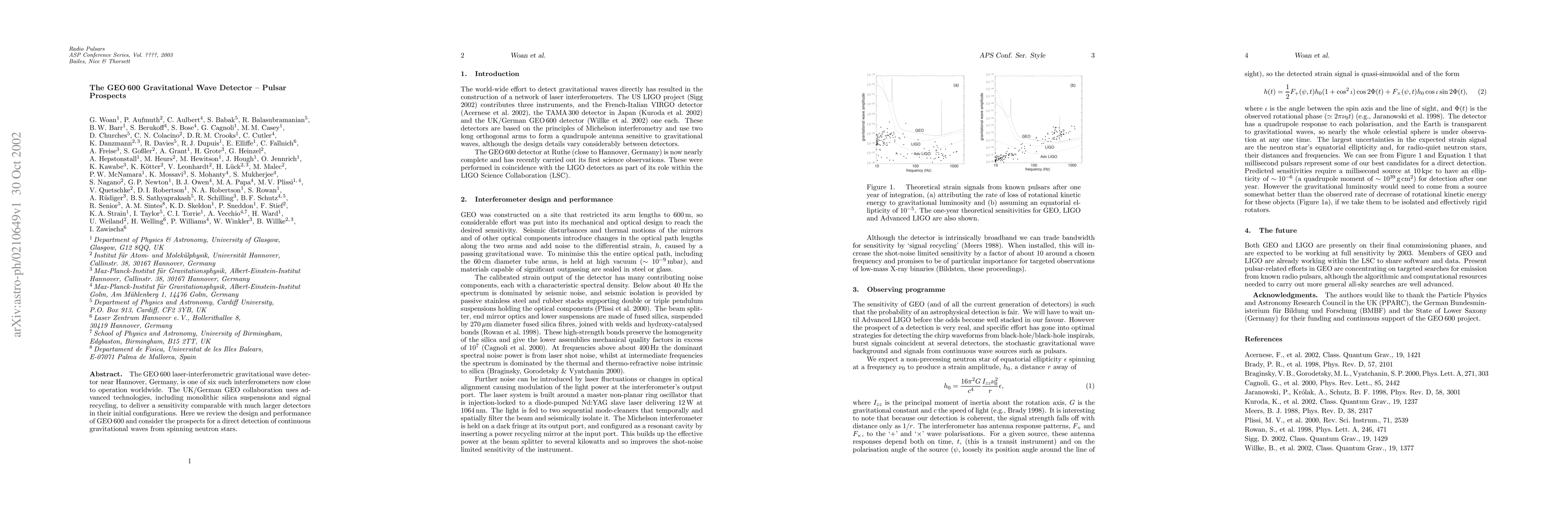 Thumbnail for The GEO600 Gravitational Wave Detector -- Pulsar Prospects