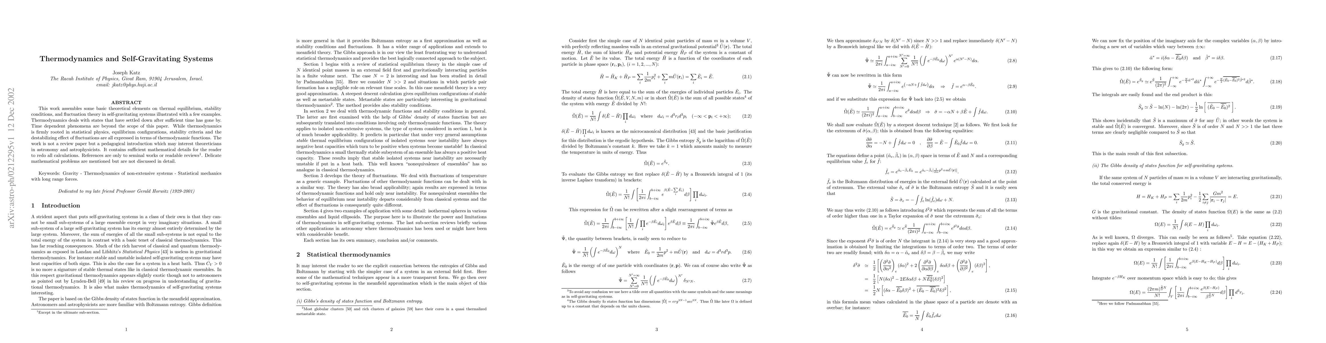 Thumbnail for Thermodynamics and Self-Gravitating Systems