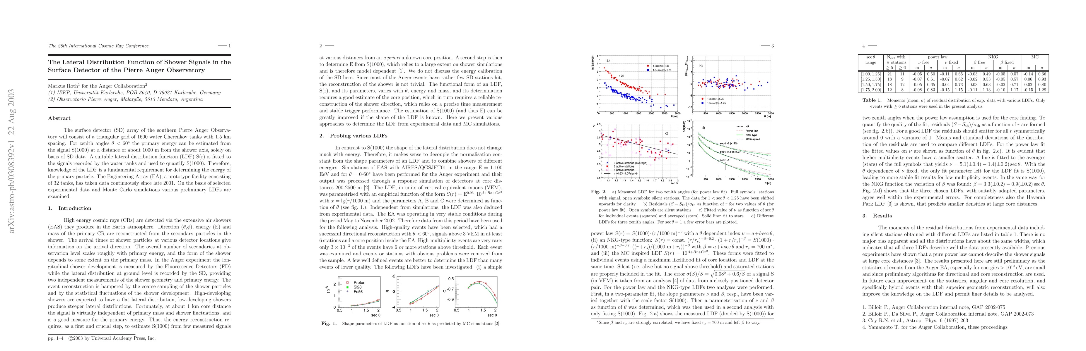 Thumbnail for The Lateral Distribution Function of Shower Signals in the Surface
  Detector of the Pierre Auger Observatory