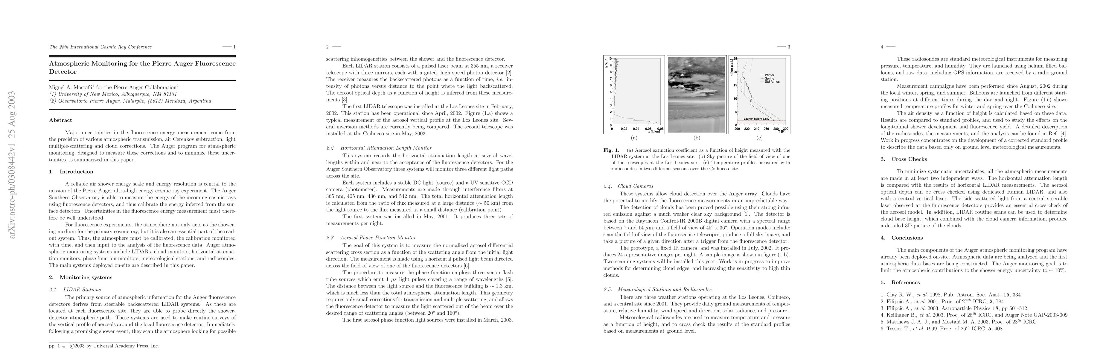 Thumbnail for Atmospheric Monitoring for the Pierre Auger Fluorescence Detector