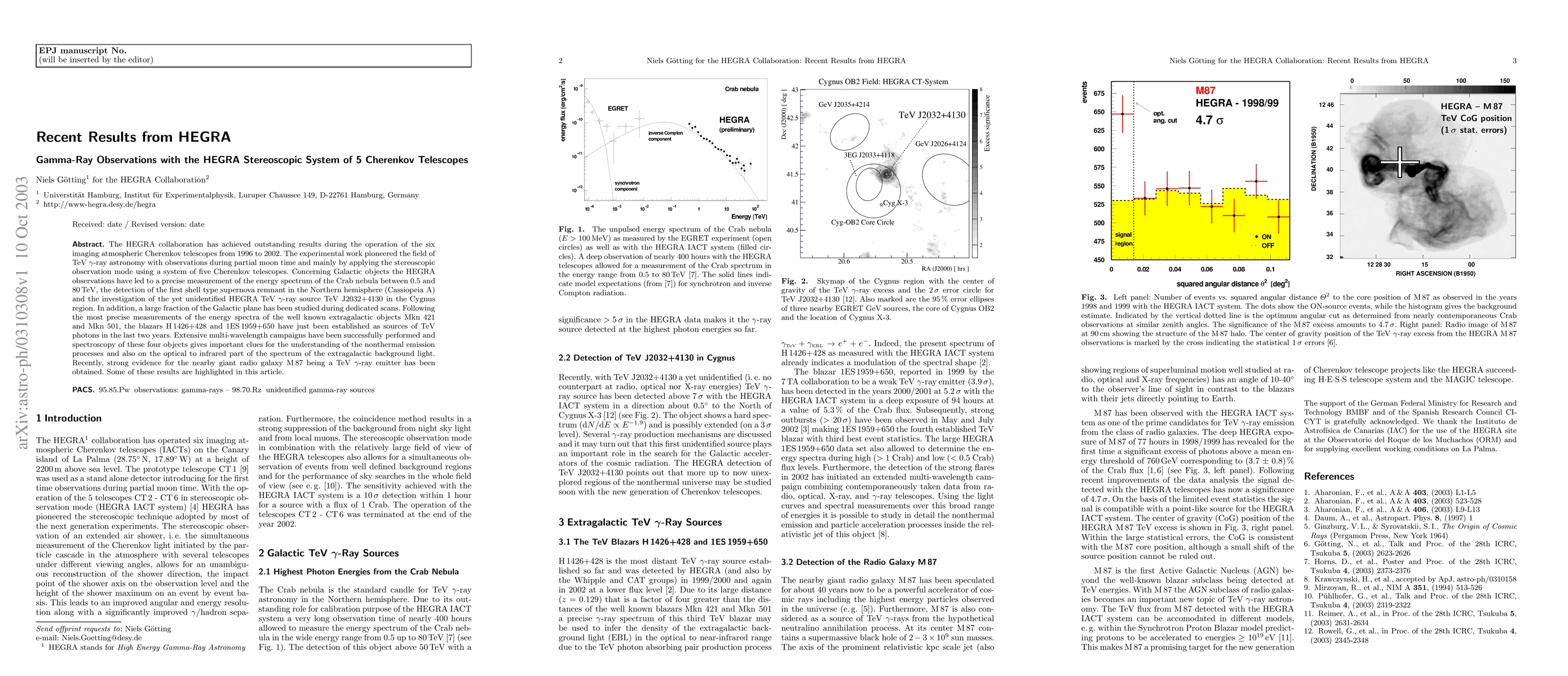 Thumbnail for Recent Results from HEGRA (Gamma-Ray Observations with the HEGRA
  Stereoscopic System of 5 Cherenkov Telescopes)