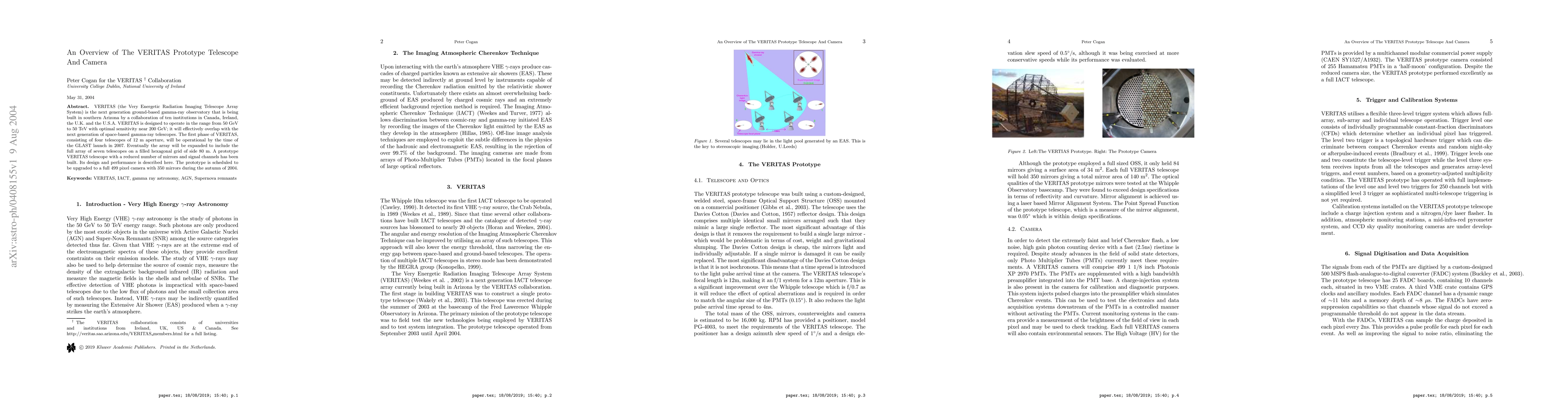 Thumbnail for An Overview of The VERITAS Prototype Telescope And Camera