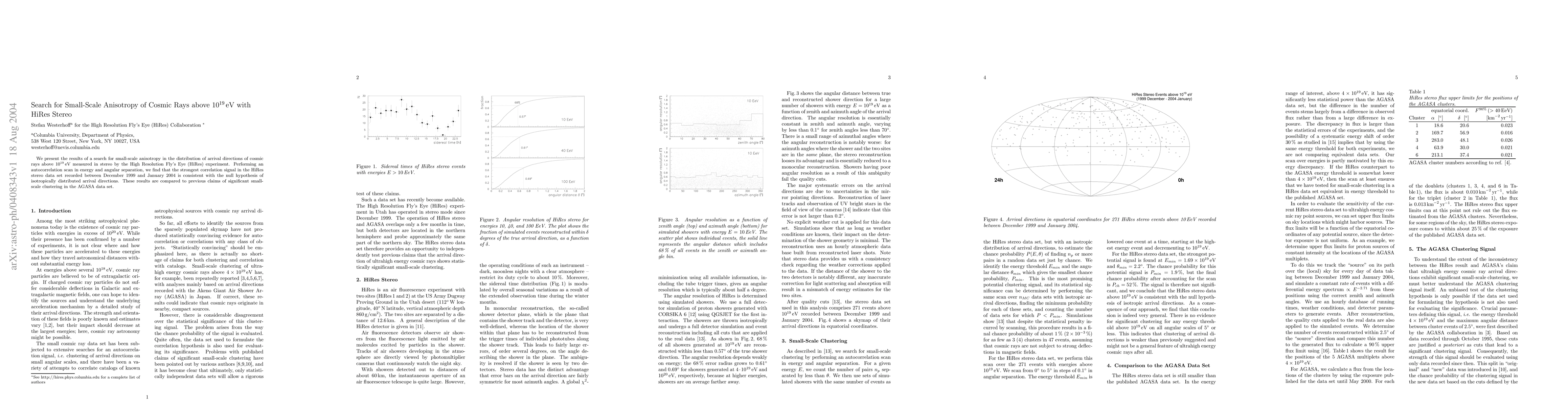 Thumbnail for Search for Small-Scale Anisotropy of Cosmic Rays above 10^19 eV with
  HiRes Stereo