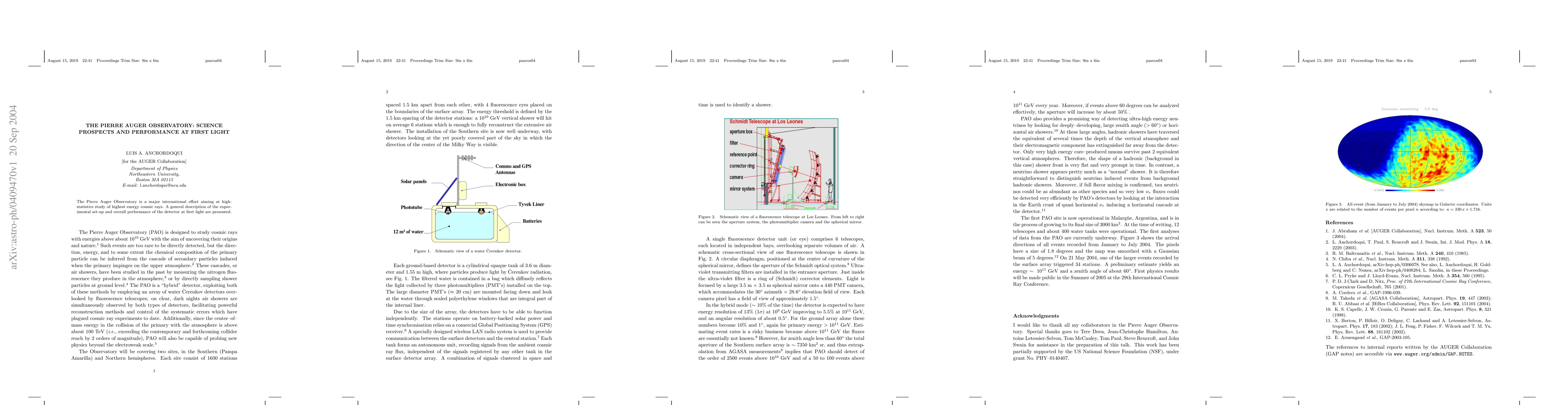 Thumbnail for The Pierre Auger Observatory: Science Prospects and Performance at First
  Light