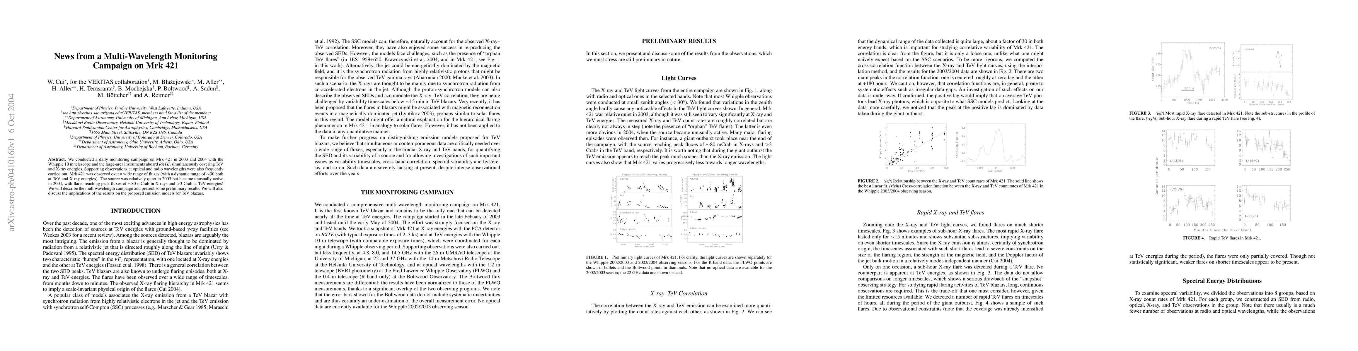 Thumbnail for News from a Multi-Wavelength Monitoring Campaign on Mrk 421