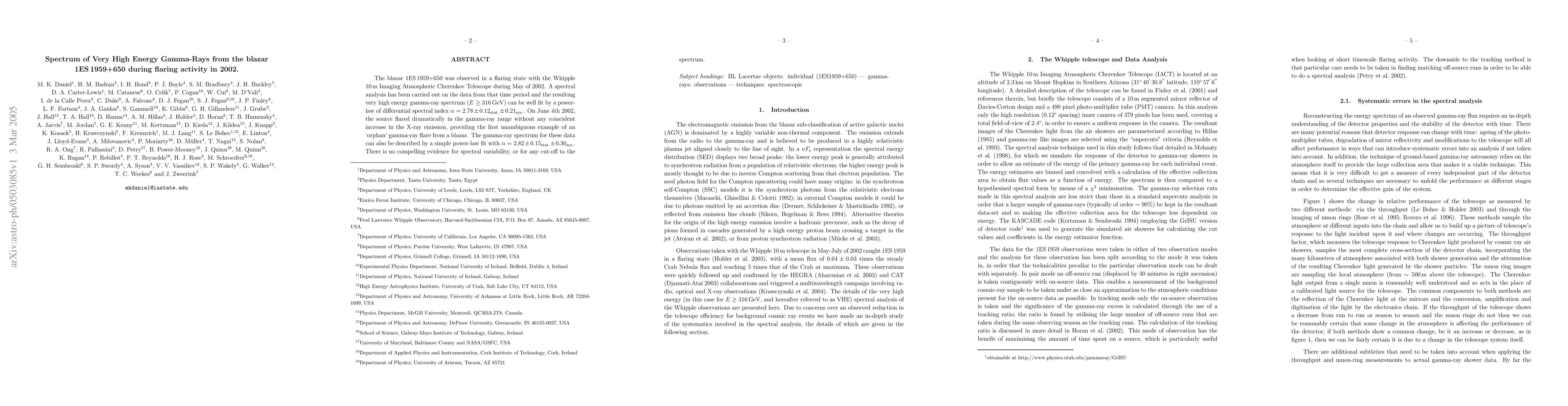 Thumbnail for Spectrum of Very High Energy Gamma-Rays from the blazar 1ES1959+650
  during Flaring Activity in 2002