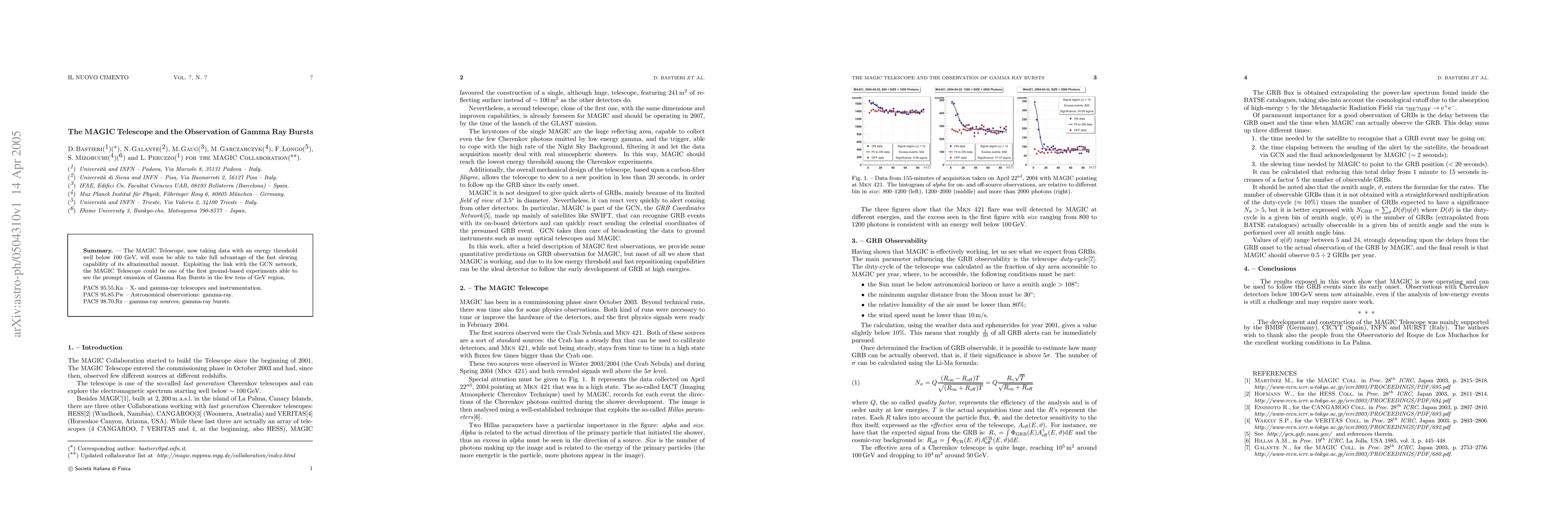 Thumbnail for The MAGIC Telescope and the Observation of Gamma Ray Bursts