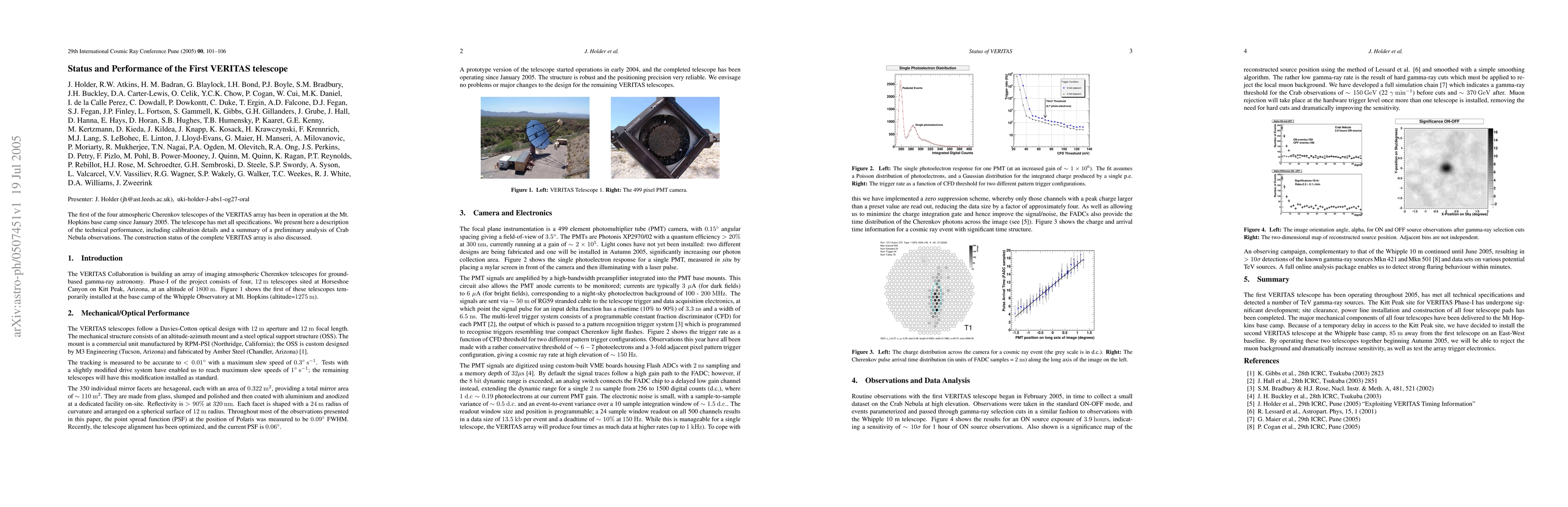 Thumbnail for Status and Performance of the First VERITAS telescope