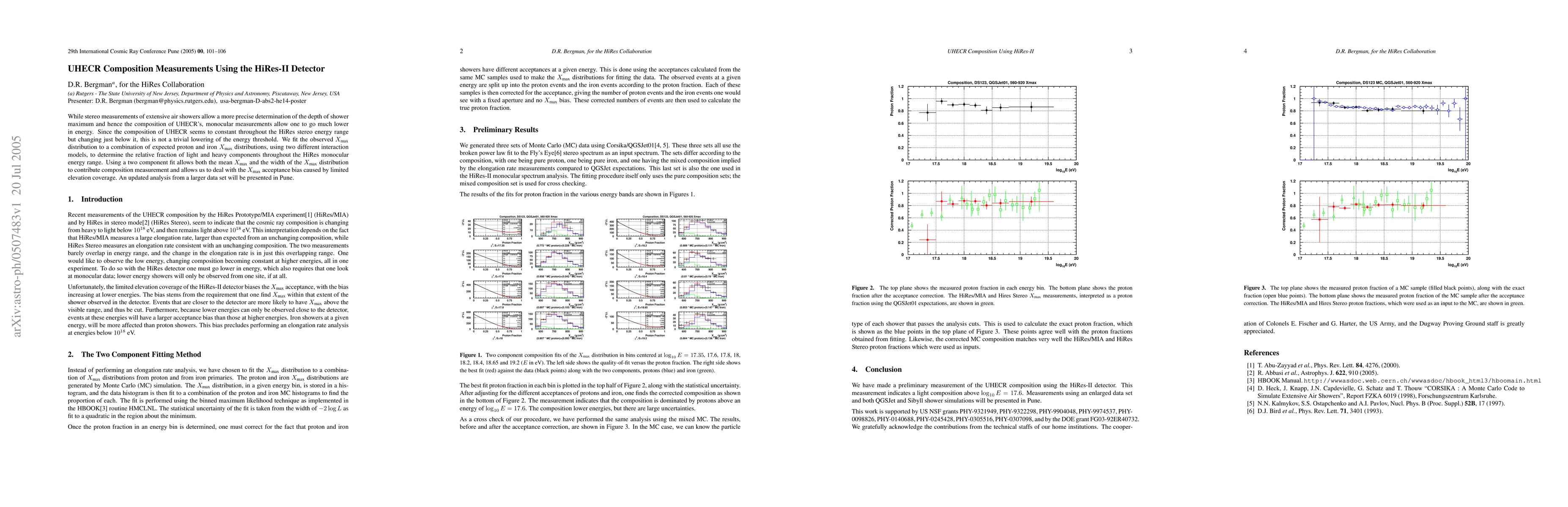 Thumbnail for UHECR Composition Measurements Using the HiRes-II Detector