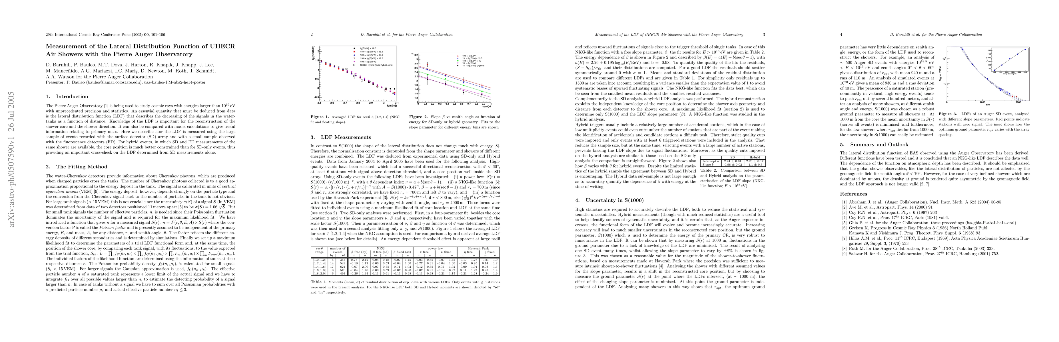 Thumbnail for Measurement of the Lateral Distribution Function of UHECR Air Showers
  with the Pierre Auger Observatory