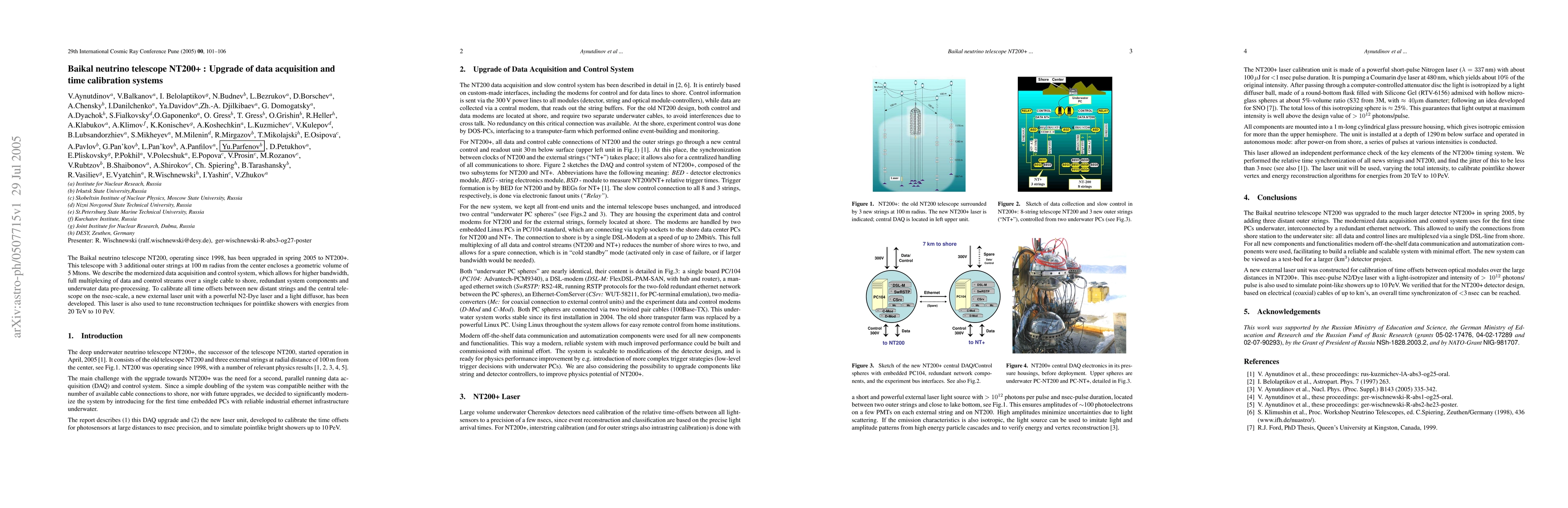 Thumbnail for Baikal neutrino telescope NT200+ : Upgrade of data acquisition and time
  calibration systems
