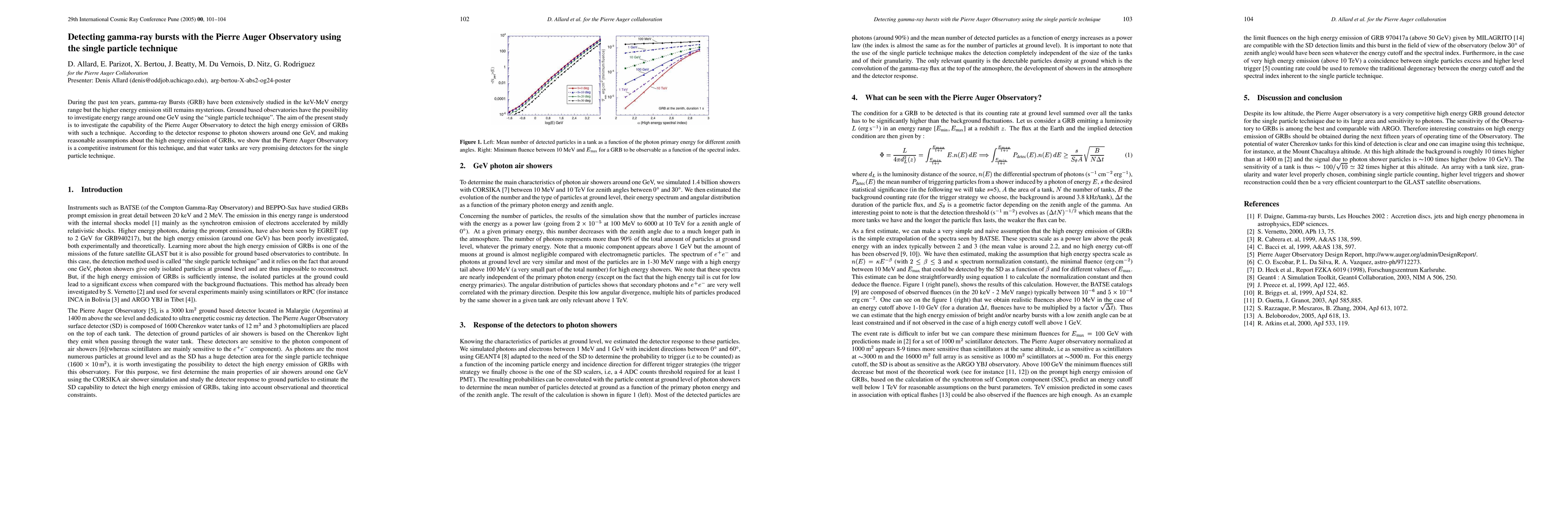 Thumbnail for Detecting gamma-ray bursts with the Pierre Auger Observatory using the
  single particle technique