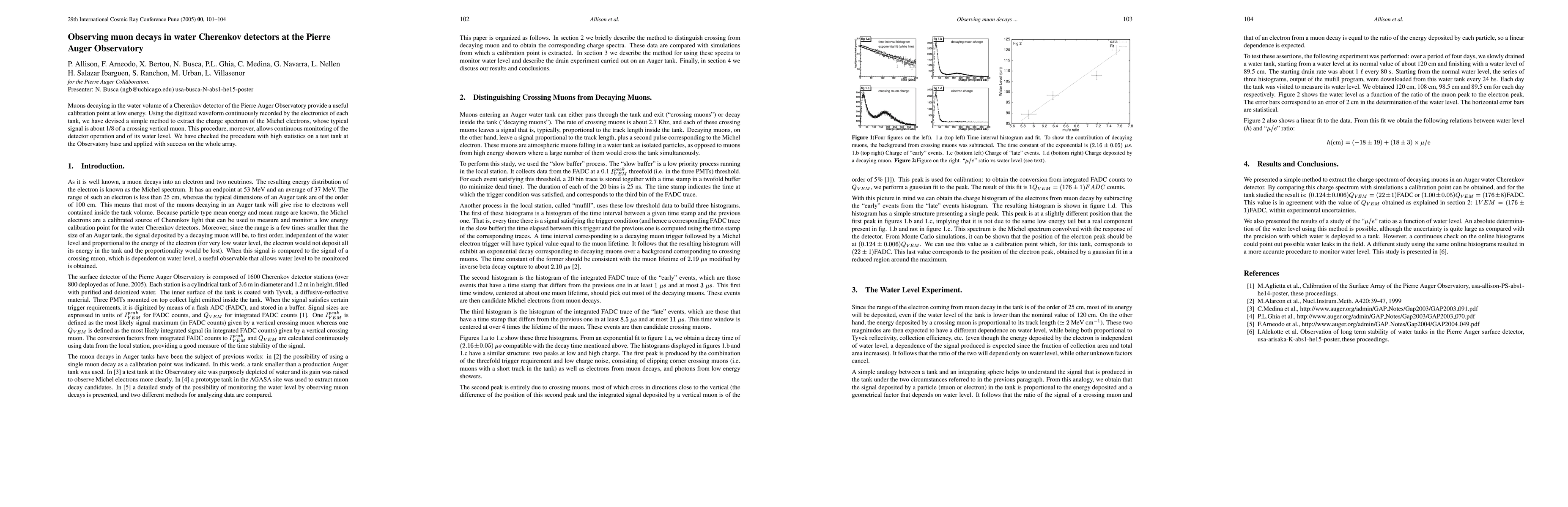Thumbnail for Observing muon decays in water Cherenkov detectors at the Pierre Auger
  Observatory