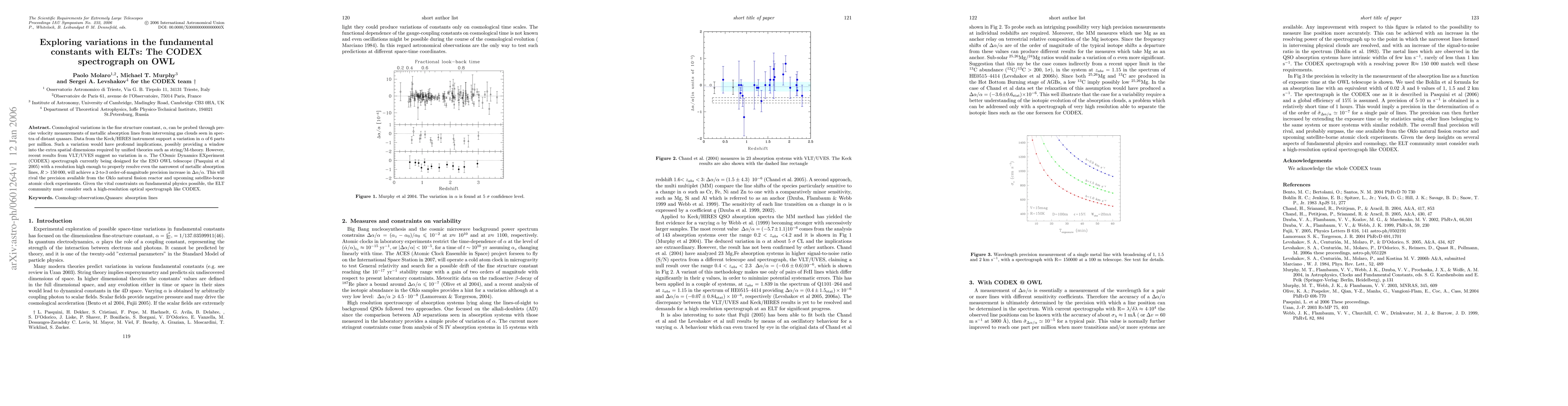 Thumbnail for Exploring variations in the fundamental constants with ELTs: The CODEX
  spectrograph on OWL